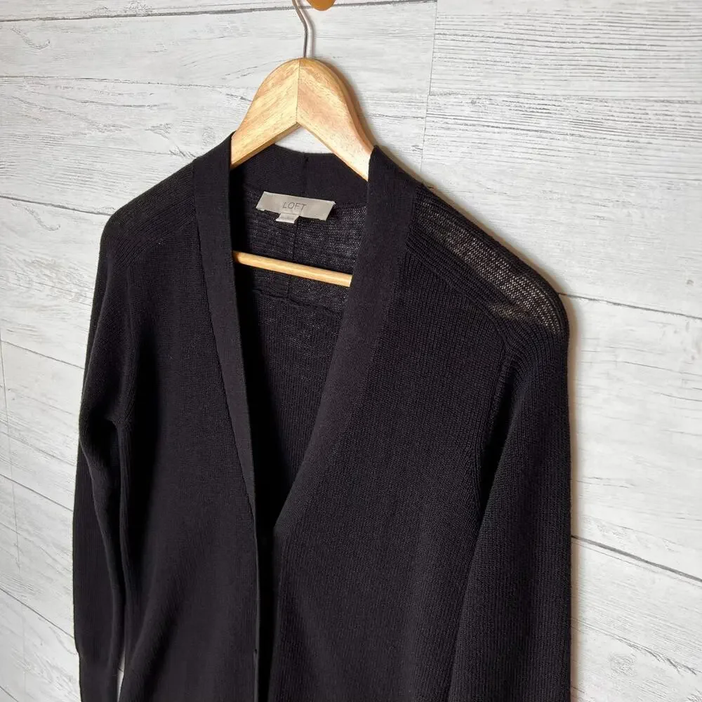 Loft Cardigan Womens Size XS Black Button Down Linen Blend Fabric Buttons